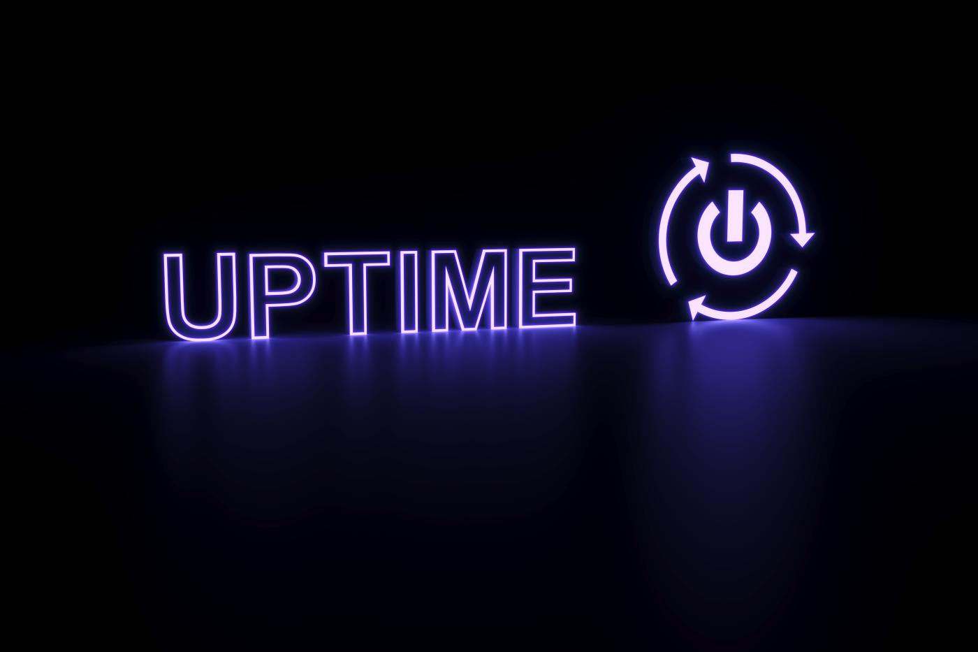 A digital image of a power button that says uptime next to it.